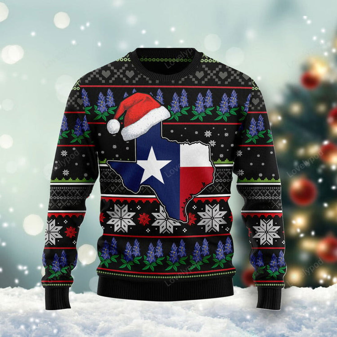 FUNSTUFFPRINT Texas Bluebonnet Ugly Christmas Sweater, Christmas sweatshirts, Christmas gift Ugly Sweater