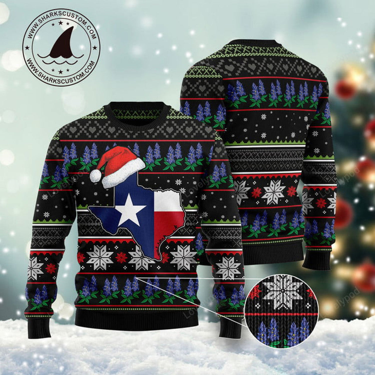 FUNSTUFFPRINT Texas Bluebonnet Ugly Christmas Sweater, Christmas sweatshirts, Christmas gift Ugly Sweater