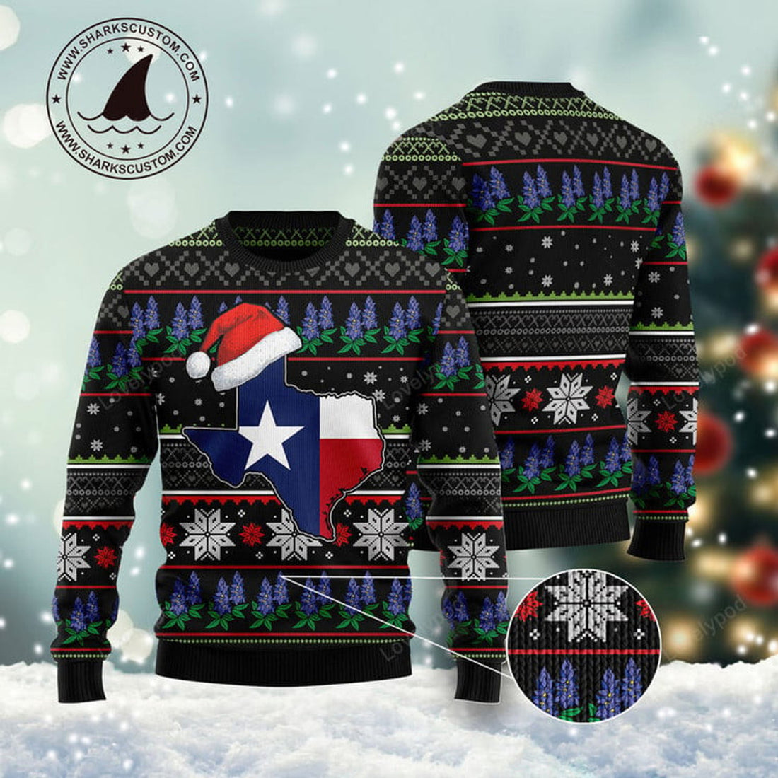 FUNSTUFFPRINT Texas Bluebonnet Ugly Christmas Sweater, Christmas sweatshirts, Christmas gift Ugly Sweater