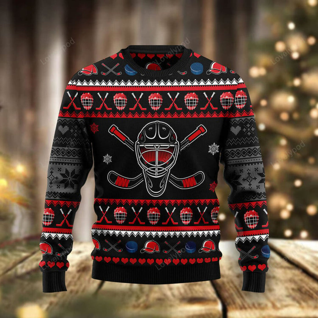 FUNSTUFFPRINT Hockey Puck Christmas Ugly Christmas Sweater, Christmas sweatshirts, Christmas gift Ugly Sweater