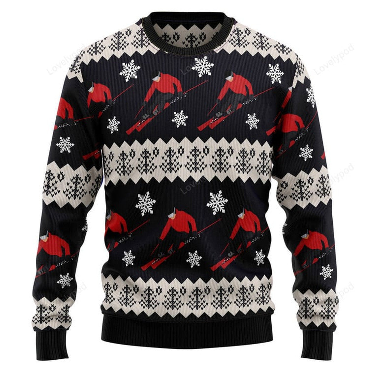 FUNSTUFFPRINT Skiing Christmas Ugly Christmas Sweater, Christmas sweatshirts, Christmas gift Ugly Sweater