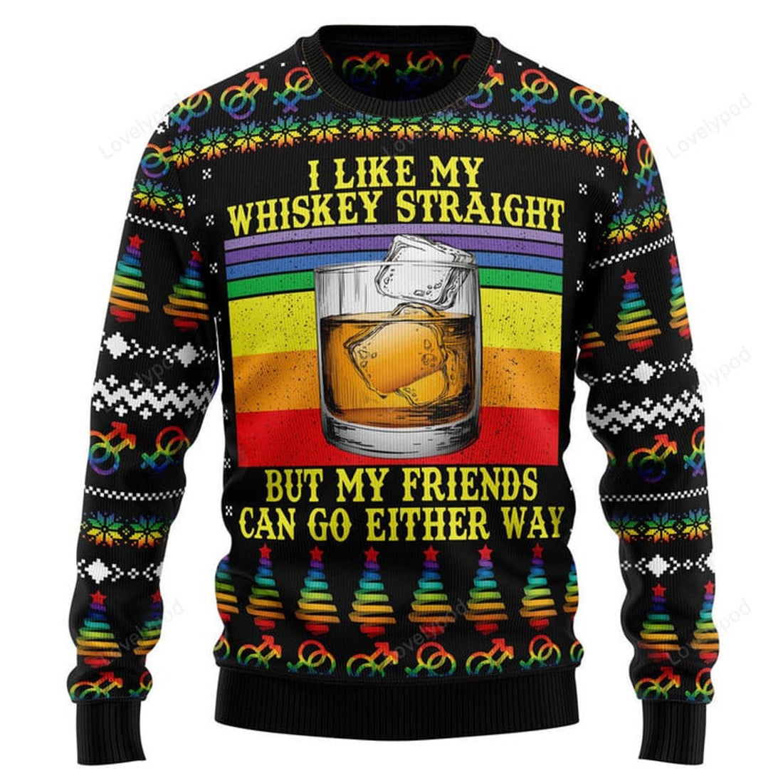 FUNSTUFFPRINT LGBT Whiskey Straight Ugly Christmas Sweater, Christmas sweatshirts, Christmas gift Ugly Sweater