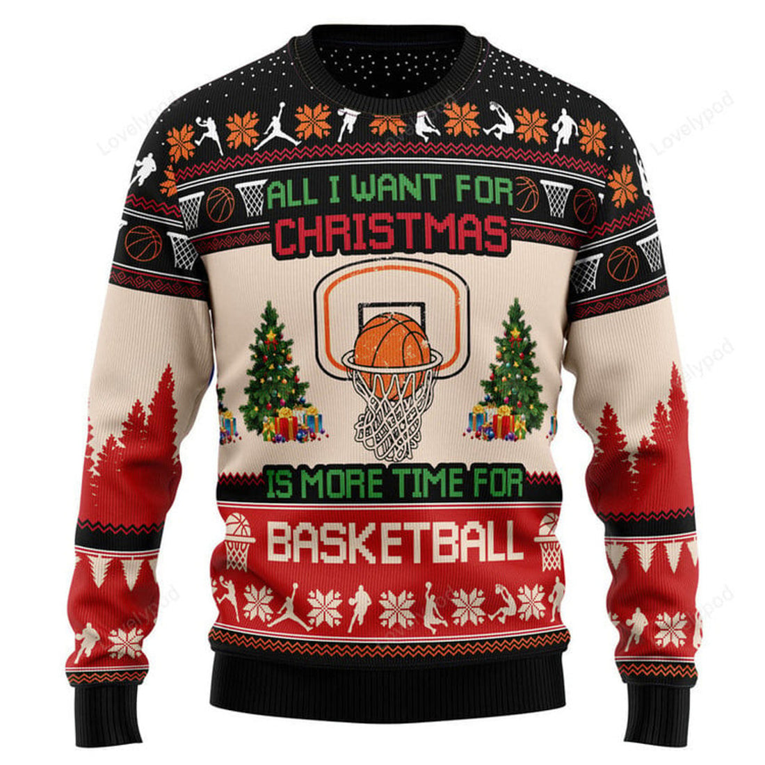 FUNSTUFFPRINT All I Want For Christmas Is More Time For Basketball Ugly Christmas Sweater, Christmas sweatshirts, Christmas gift Ugly Sweater