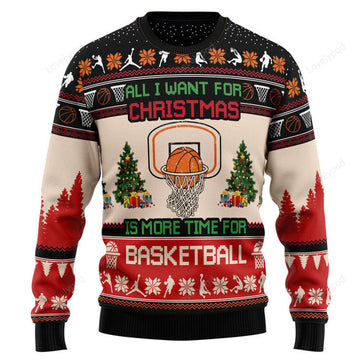 FUNSTUFFPRINT All I Want For Christmas Is More Time For Basketball Ugly Christmas Sweater, Christmas sweatshirts, Christmas gift Ugly Sweater