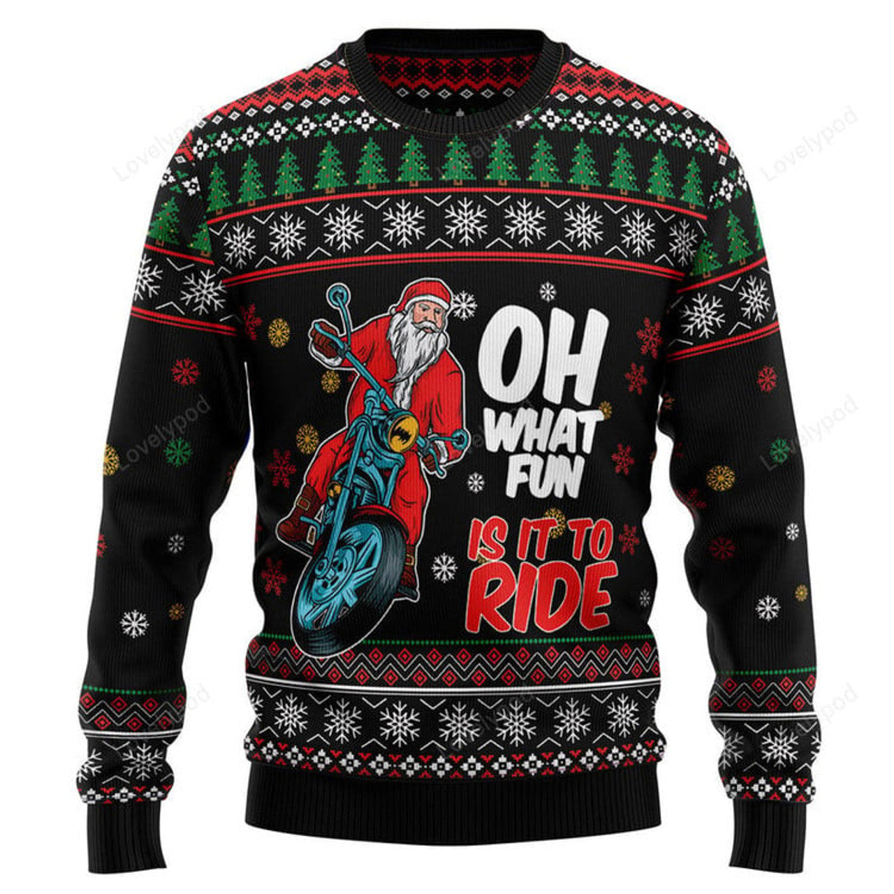 FUNSTUFFPRINT Santa And Motor Ugly Christmas Sweater, Christmas sweatshirts, Christmas gift Ugly Sweater