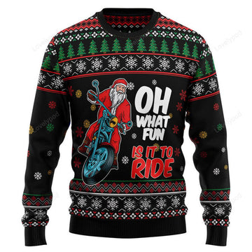 FUNSTUFFPRINT Santa And Motor Ugly Christmas Sweater, Christmas sweatshirts, Christmas gift Ugly Sweater