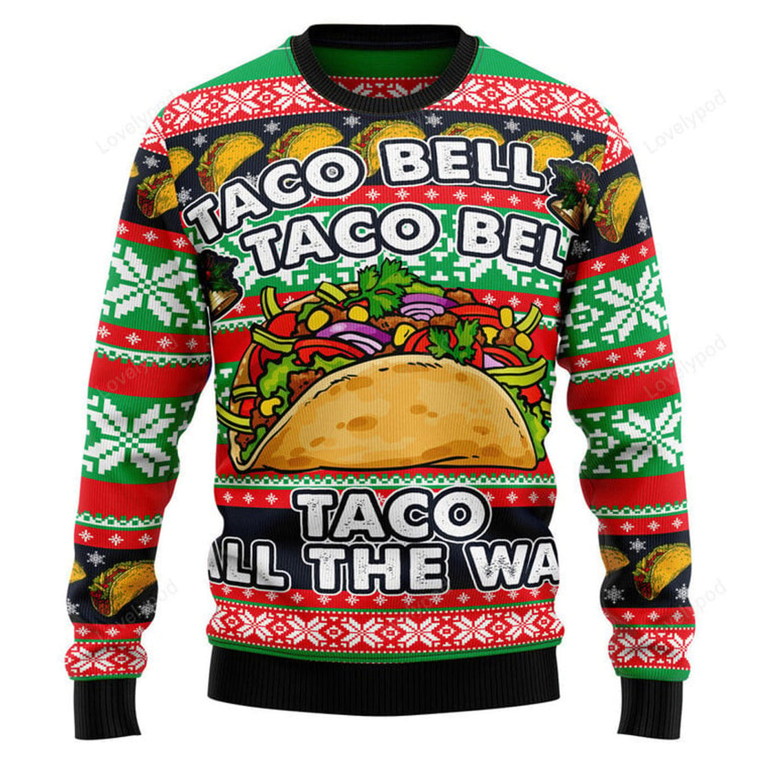 FUNSTUFFPRINT Tacos Taco Bell Ugly Christmas Sweater, Christmas sweatshirts, Christmas gift Ugly Sweater