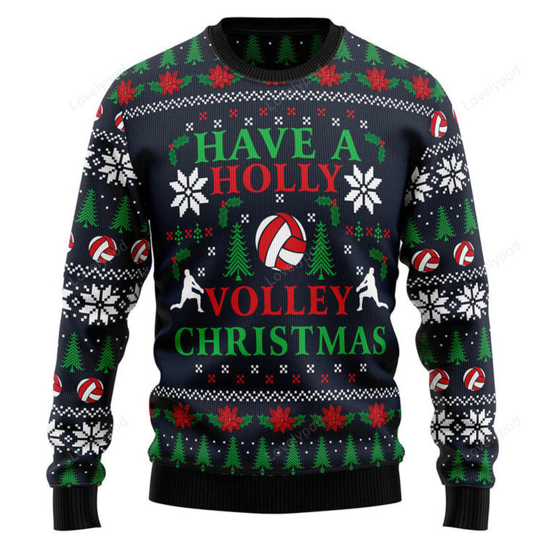 FUNSTUFFPRINT Holly Volley Volleyball Ugly Christmas Sweater, Christmas sweatshirts, Christmas gift Ugly Sweater