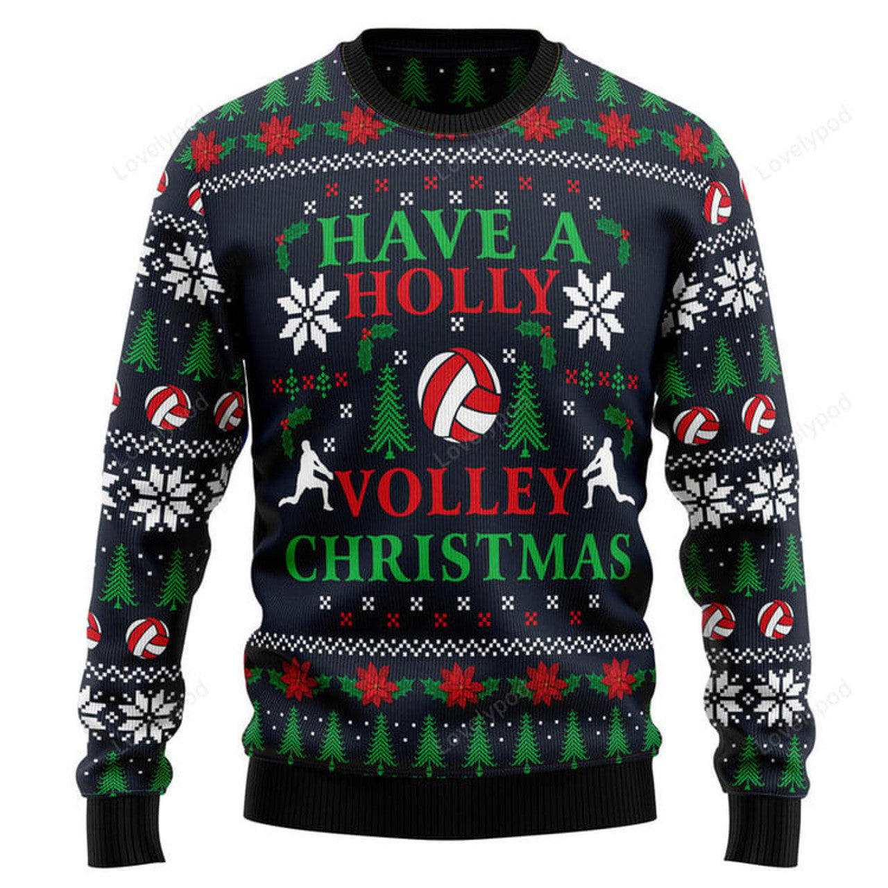 FUNSTUFFPRINT Holly Volley Volleyball Ugly Christmas Sweater, Christmas sweatshirts, Christmas gift Ugly Sweater