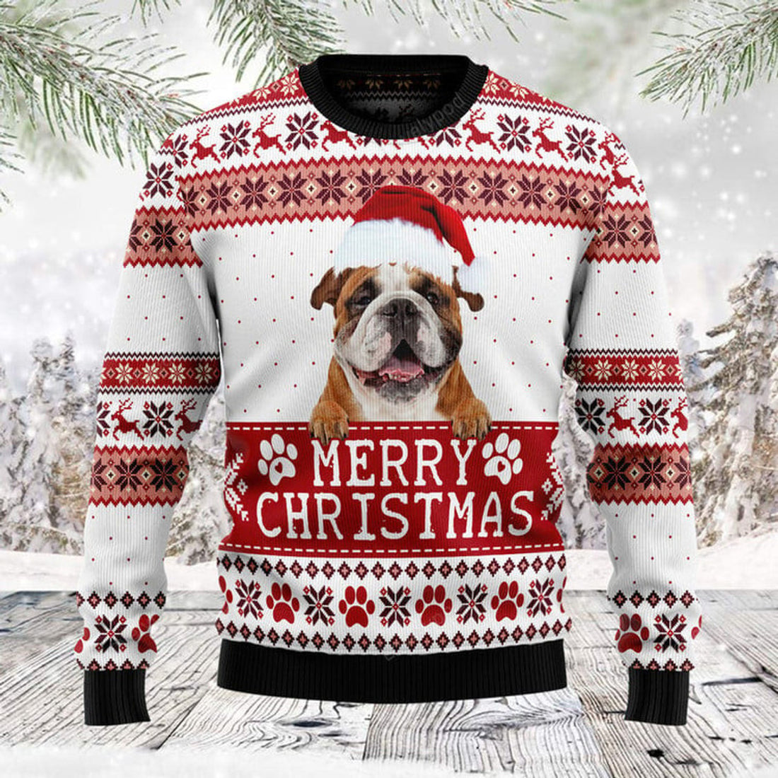 FUNSTUFFPRINT Merry Christmas Bulldog Ugly Christmas Sweater, Christmas sweatshirts, Christmas gift Ugly Sweater