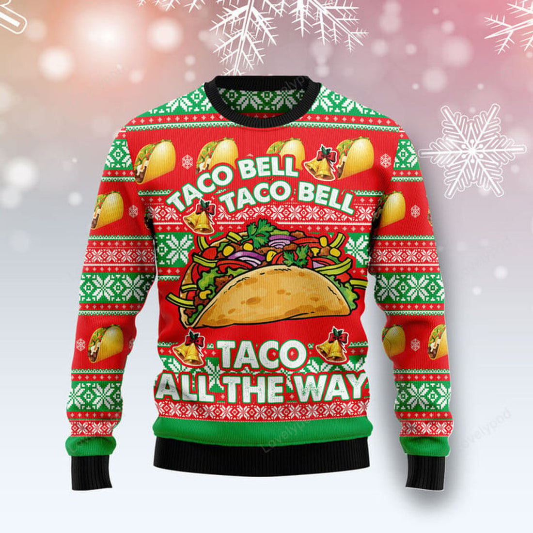 FUNSTUFFPRINT Taco Bell Taco On The Way Ugly Christmas Sweater, Christmas sweatshirts, Christmas gift Ugly Sweater