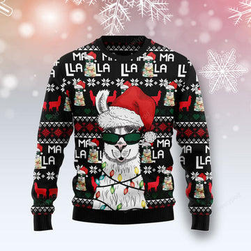 FUNSTUFFPRINT Funny Llama Christmas Light Ugly Christmas Sweater, Christmas sweatshirts, Christmas gift Ugly Sweater