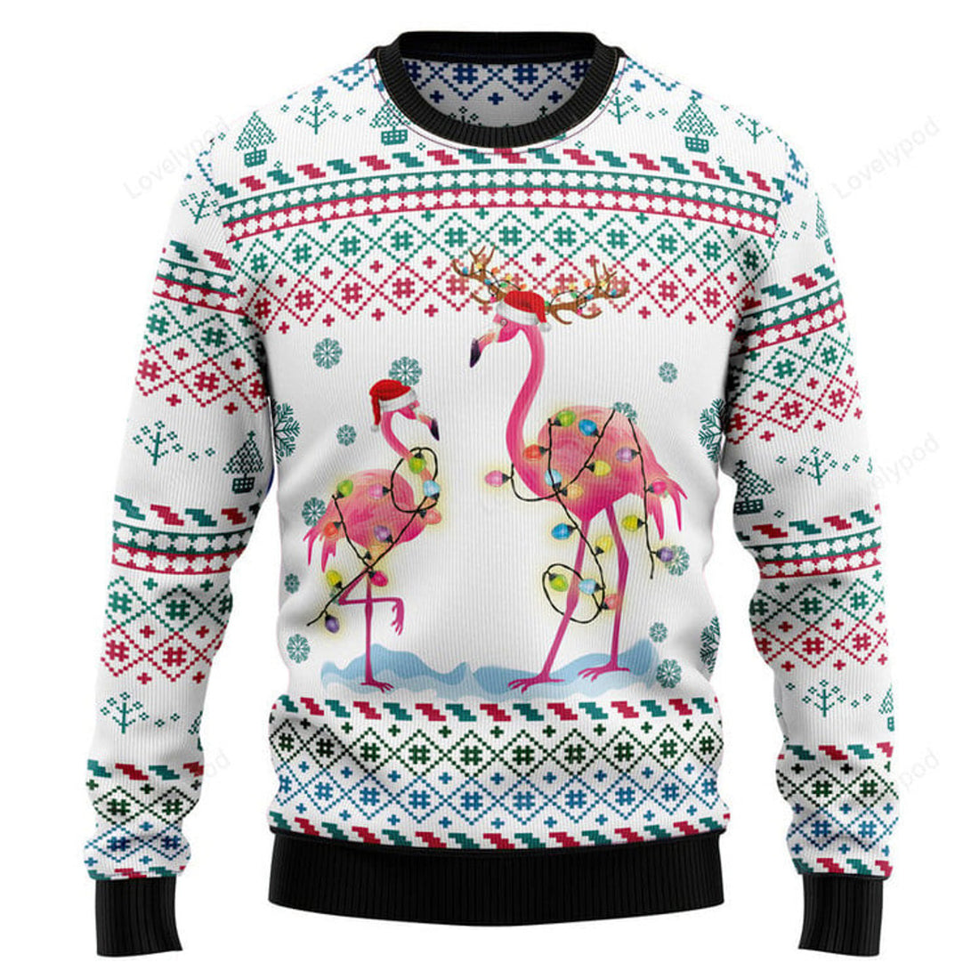 FUNSTUFFPRINT Flamingo Christmas Reunion Ugly Christmas Sweater, Christmas sweatshirts, Christmas gift Ugly Sweater