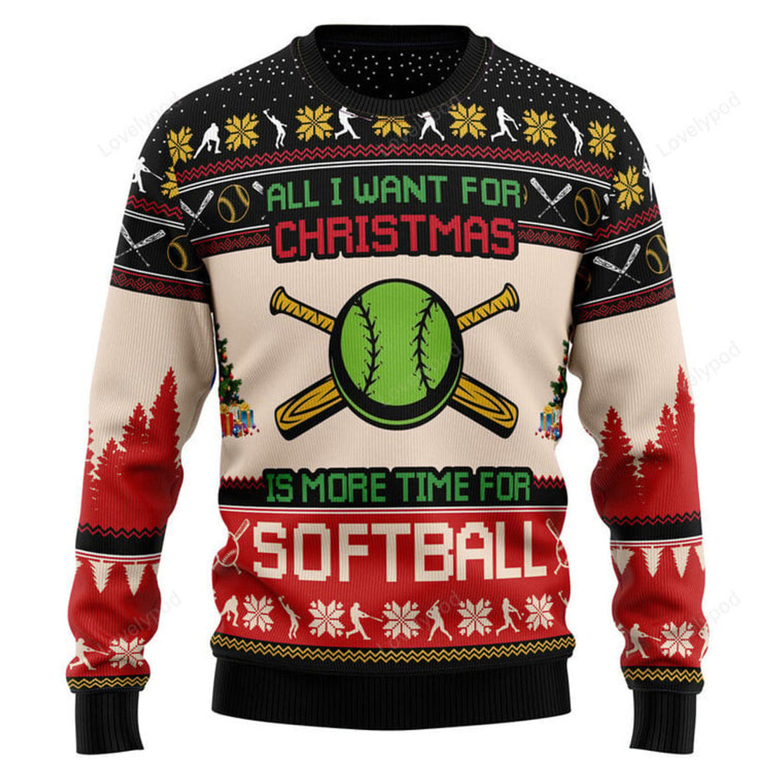 FUNSTUFFPRINT All I Want For Christmas Is More Time For Softball Ugly Christmas Sweater, Christmas sweatshirts, Christmas gift Ugly Sweater
