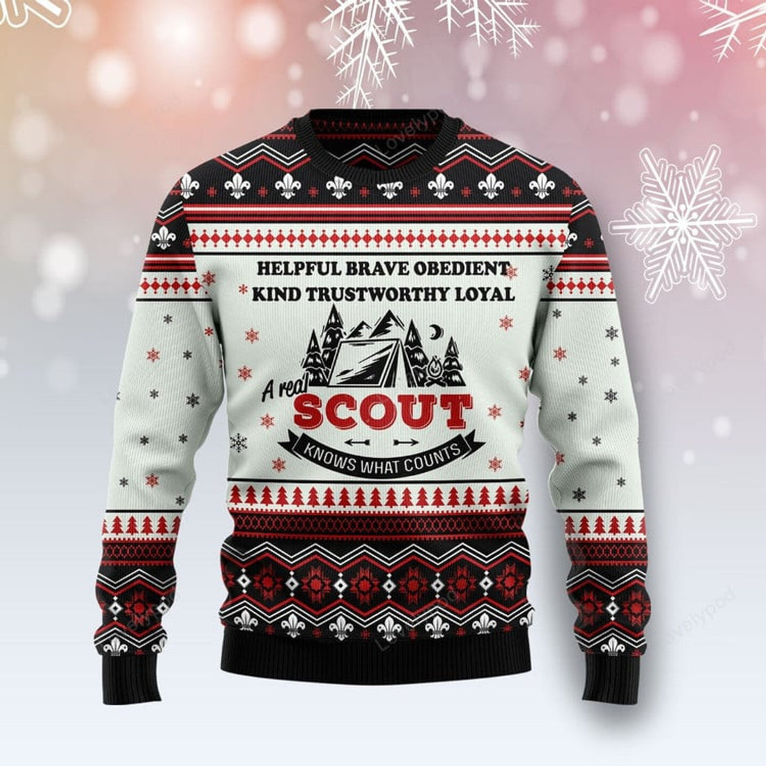 FUNSTUFFPRINT Scout Knows What Counts Ugly Christmas Sweater Ugly Sweater