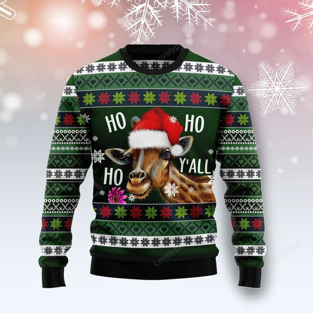 FUNSTUFFPRINT Giraffe Hohoho Yall Ugly Christmas Sweater For Men Women Ugly Sweater