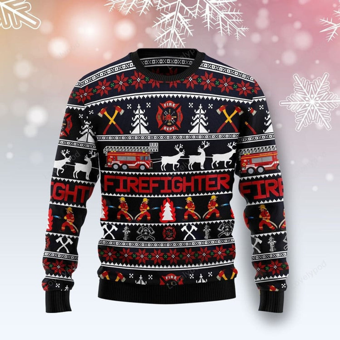 FUNSTUFFPRINT Firefighter Christmas Ugly Christmas Sweater For Men Women Ugly Sweater