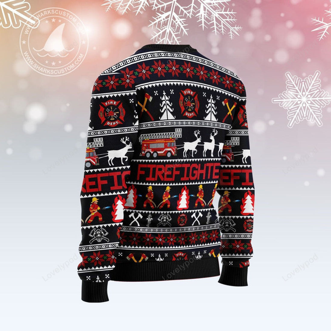 FUNSTUFFPRINT Firefighter Christmas Ugly Christmas Sweater For Men Women Ugly Sweater