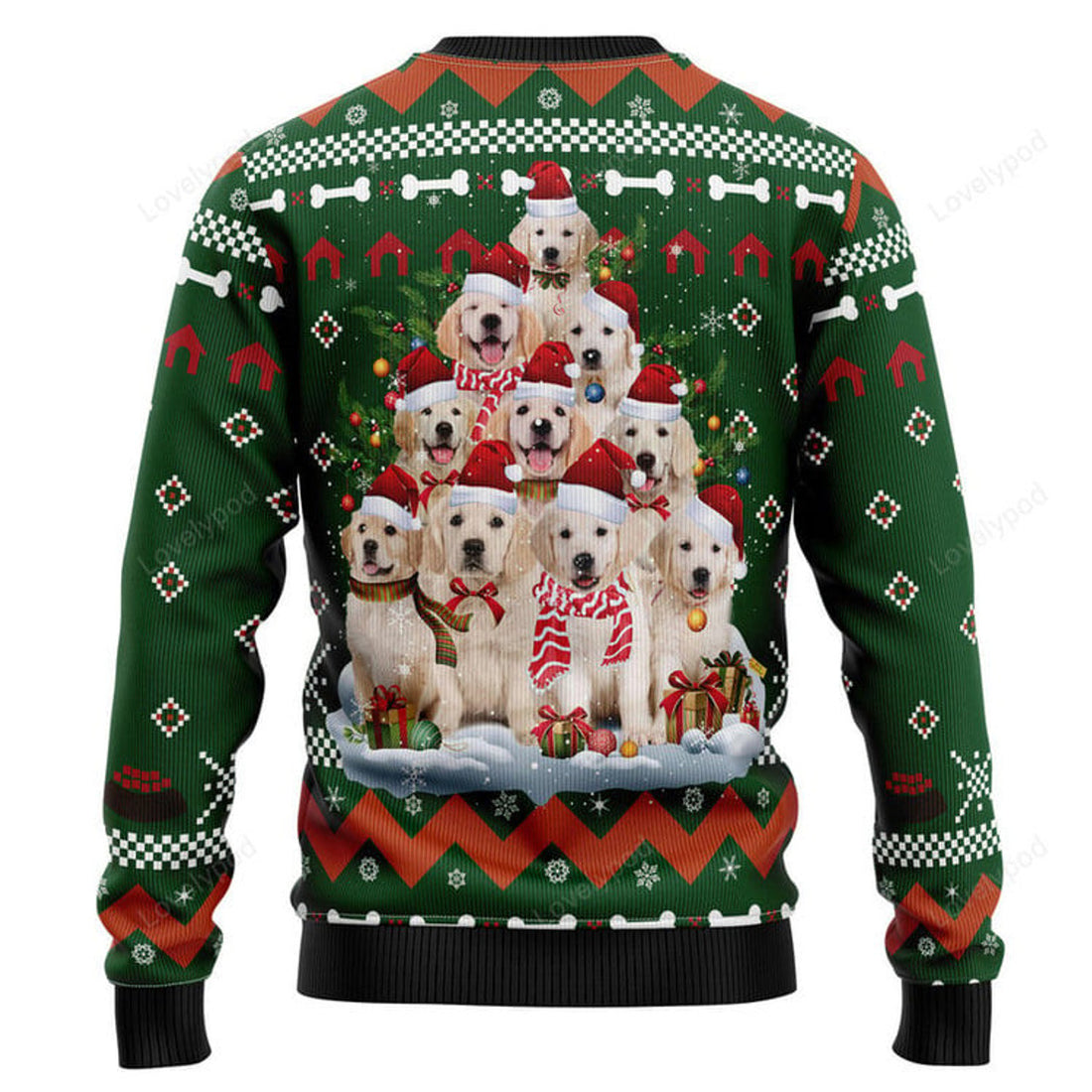 FUNSTUFFPRINT Golden Retriever Pine Tree Ugly Christmas Sweater, Dog ugly sweatshirt, Christmas shirt Ugly Sweater