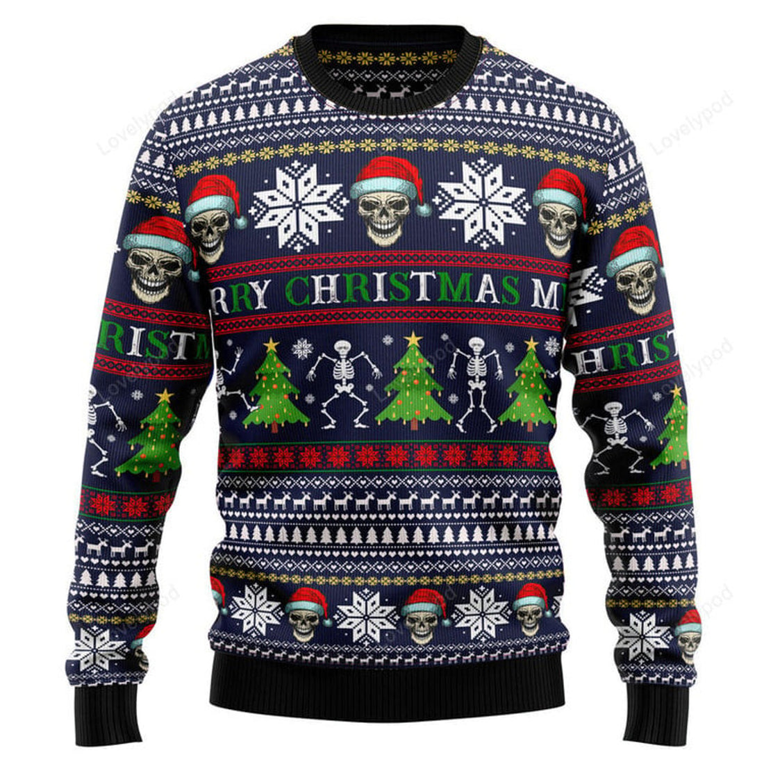 FUNSTUFFPRINT Skull Christmas Ugly Christmas Sweater, Christmas sweatshirt, Christmas gift Ugly Sweater