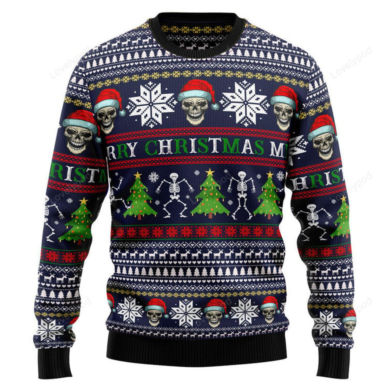 FUNSTUFFPRINT Skull Christmas Ugly Christmas Sweater, Christmas sweatshirt, Christmas gift Ugly Sweater
