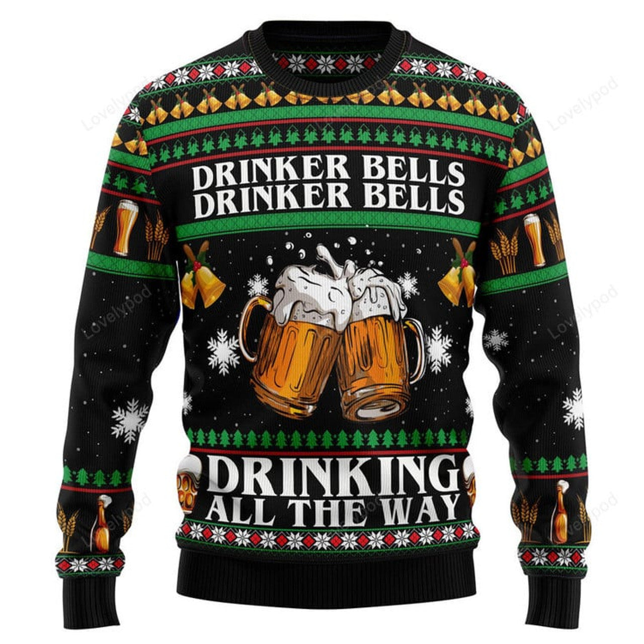 FUNSTUFFPRINT Drinker Bell Ugly Christmas Sweater, Christmas sweatshirt, Christmas gift Ugly Sweater