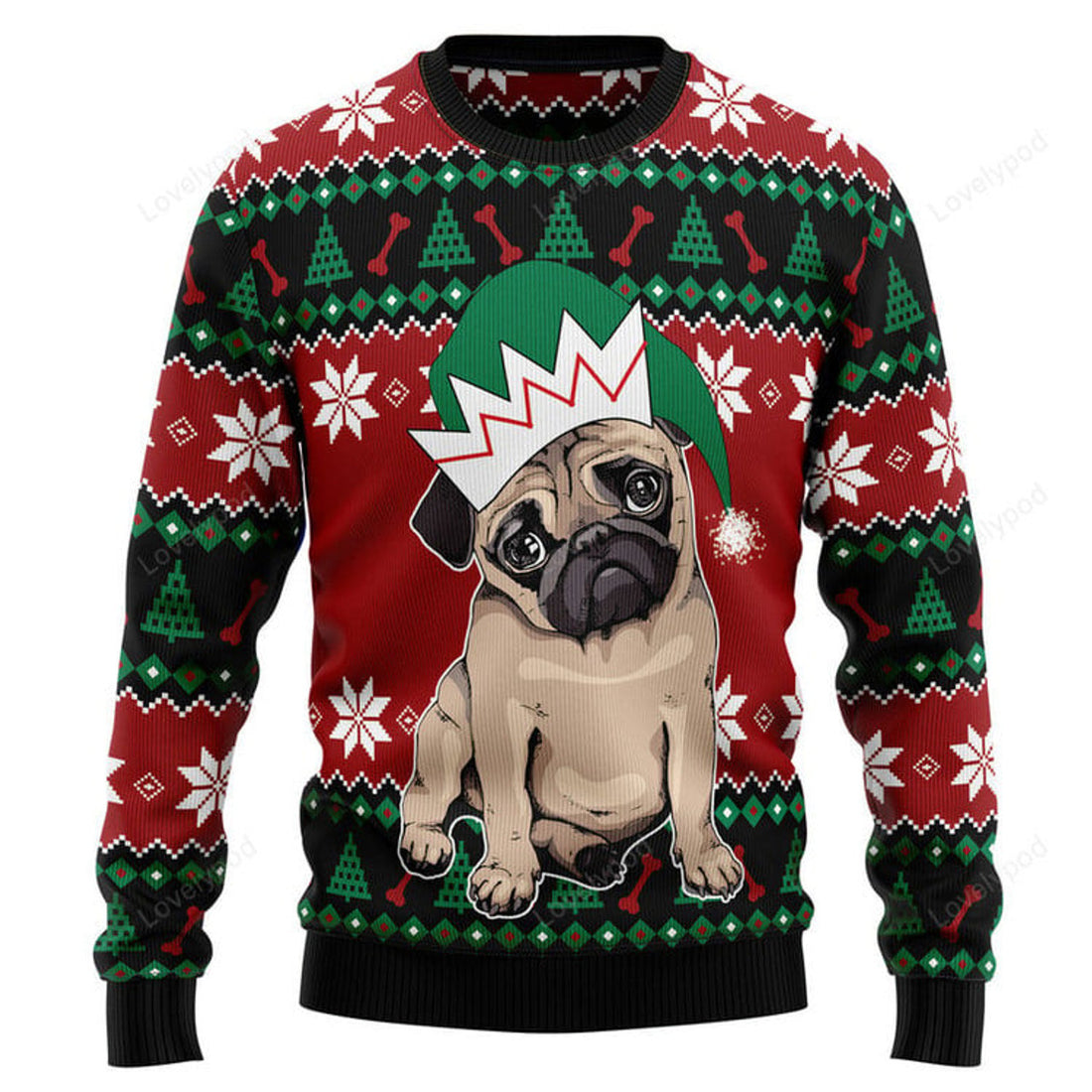 FUNSTUFFPRINT Pug Cute Ugly Christmas Sweater, Christmas sweatshirt, Christmas gift Ugly Sweater