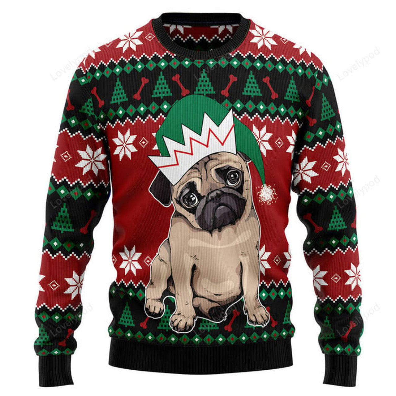 FUNSTUFFPRINT Pug Cute Ugly Christmas Sweater, Christmas sweatshirt, Christmas gift Ugly Sweater