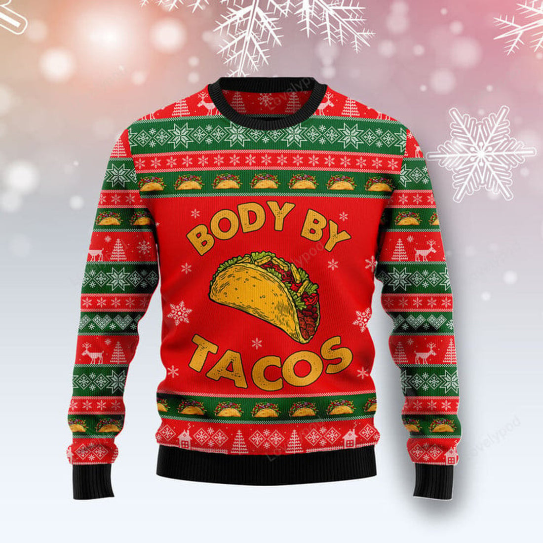 FUNSTUFFPRINT Body By Taco Ugly Christmas Sweater, Christmas sweatshirt, Christmas gift Ugly Sweater