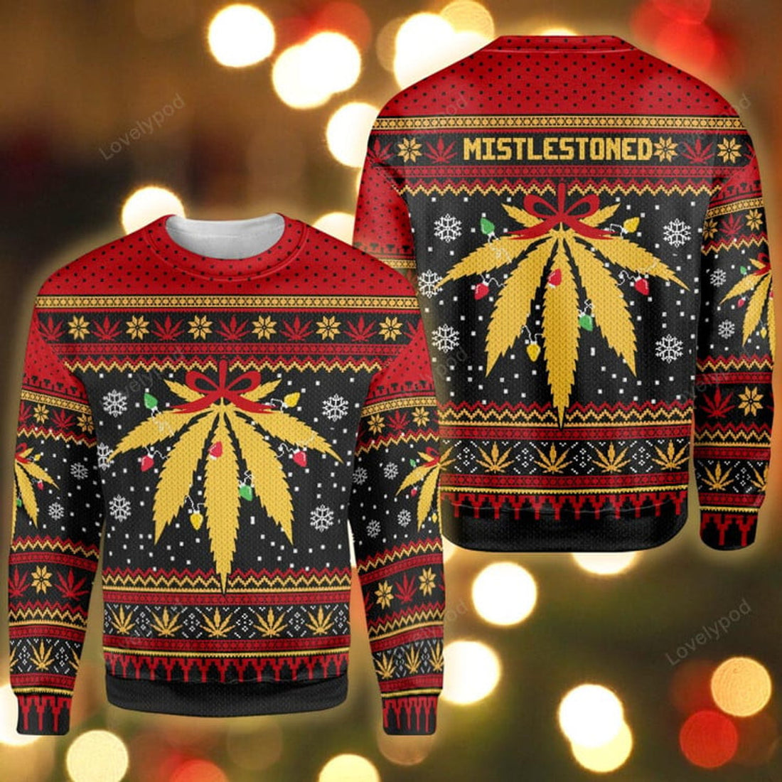 FUNSTUFFPRINT Ugly Sweater Weed Mistlestoned 3D All Over Printed Shirt, Christmas sweatshirt, Christmas gift Ugly Sweater