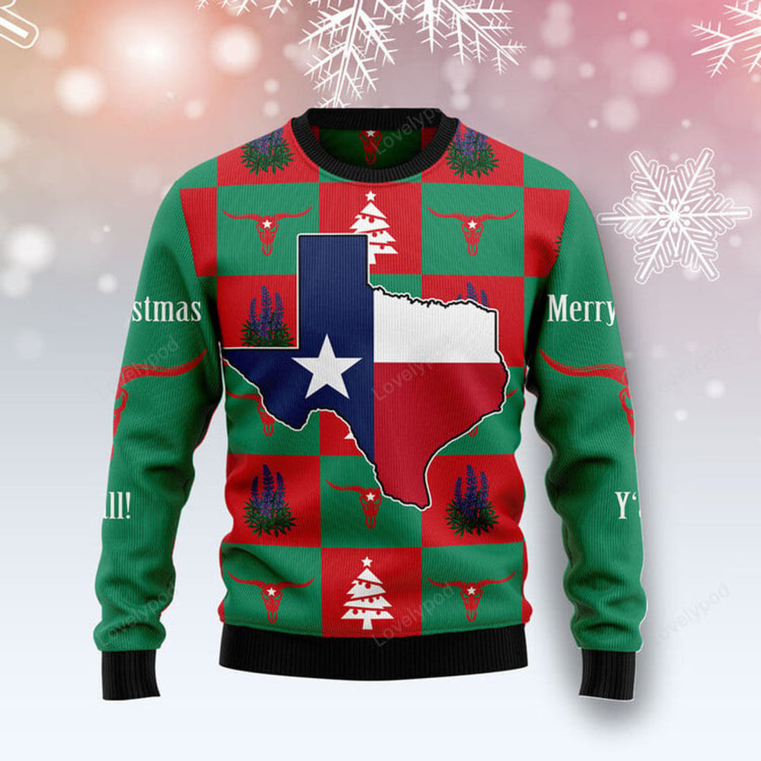 FUNSTUFFPRINT Merry Christmas Y'all Texas Ugly Christmas Sweater For Men Women, Christmas sweatshirt, Christmas gift Ugly Sweater
