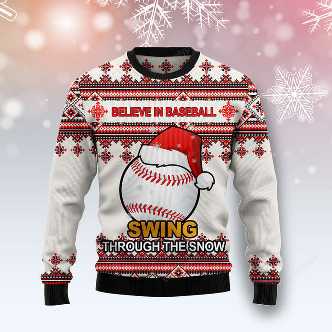 FUNSTUFFPRINT Baseball Santa Hat Ugly Christmas Sweater, Christmas sweatshirt, Christmas gift Ugly Sweater