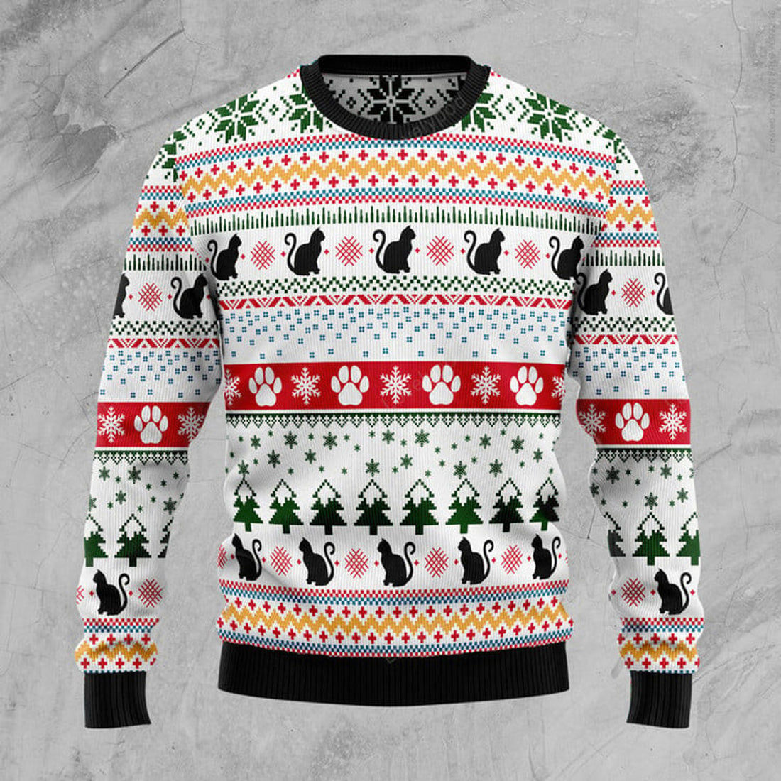 FUNSTUFFPRINT Black Cat Pattern Ugly Christmas Sweater, Christmas sweatshirt, Christmas gift Ugly Sweater