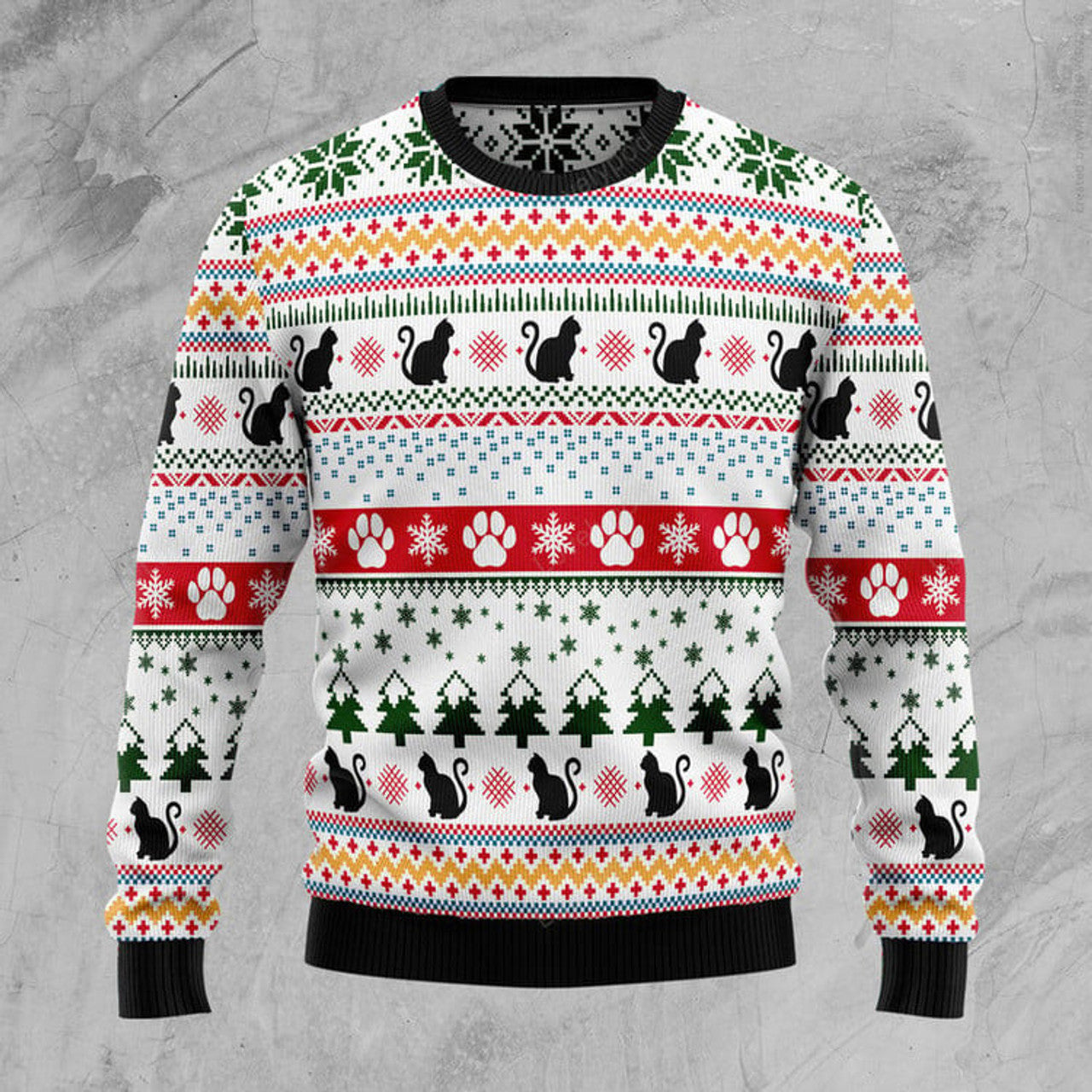 FUNSTUFFPRINT Black Cat Pattern Ugly Christmas Sweater, Christmas sweatshirt, Christmas gift Ugly Sweater