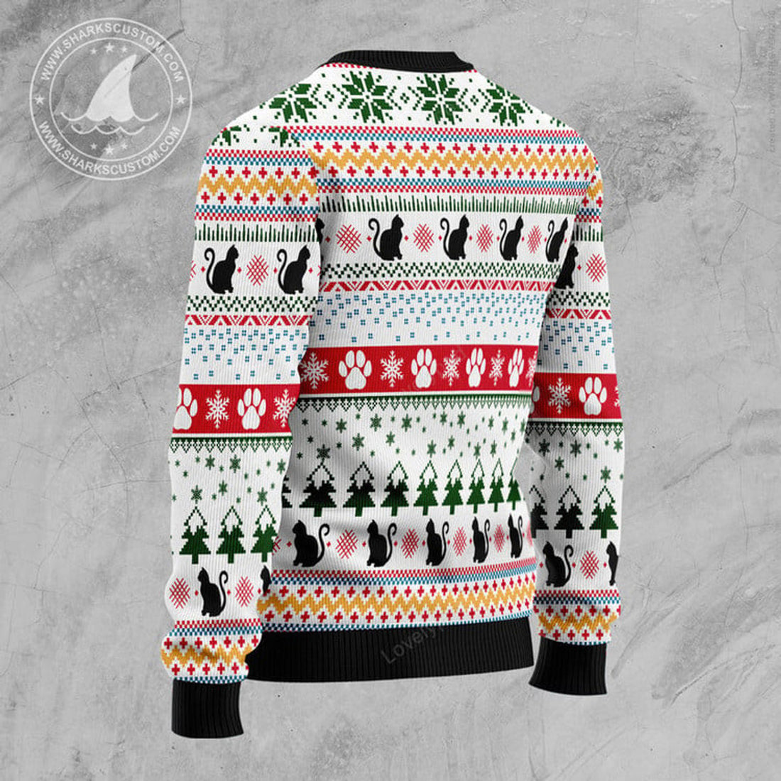 FUNSTUFFPRINT Black Cat Pattern Ugly Christmas Sweater, Christmas sweatshirt, Christmas gift Ugly Sweater