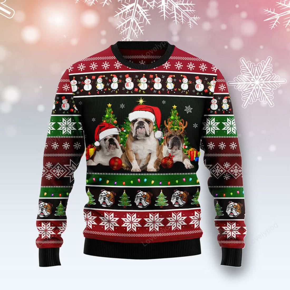 FUNSTUFFPRINT Bulldog Group Beauty Ugly Christmas Sweater , Christmas sweatshirt, Christmas gift Ugly Sweater