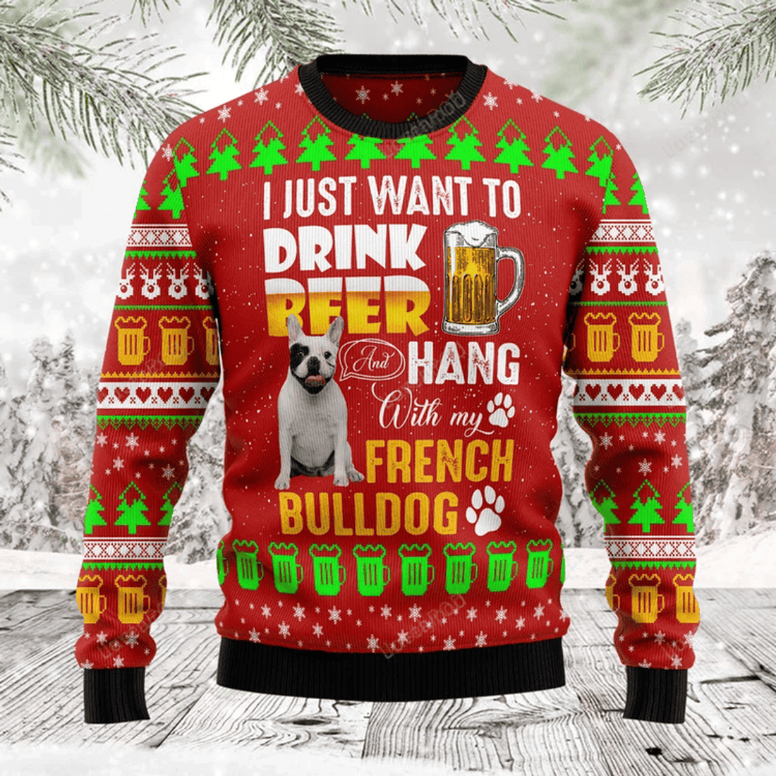 FUNSTUFFPRINT French Bulldog Ugly Christmas Sweater, French Bulldog 3D All Over Printed Sweater, Christmas sweatshirt, Christmas gift Ugly Sweater