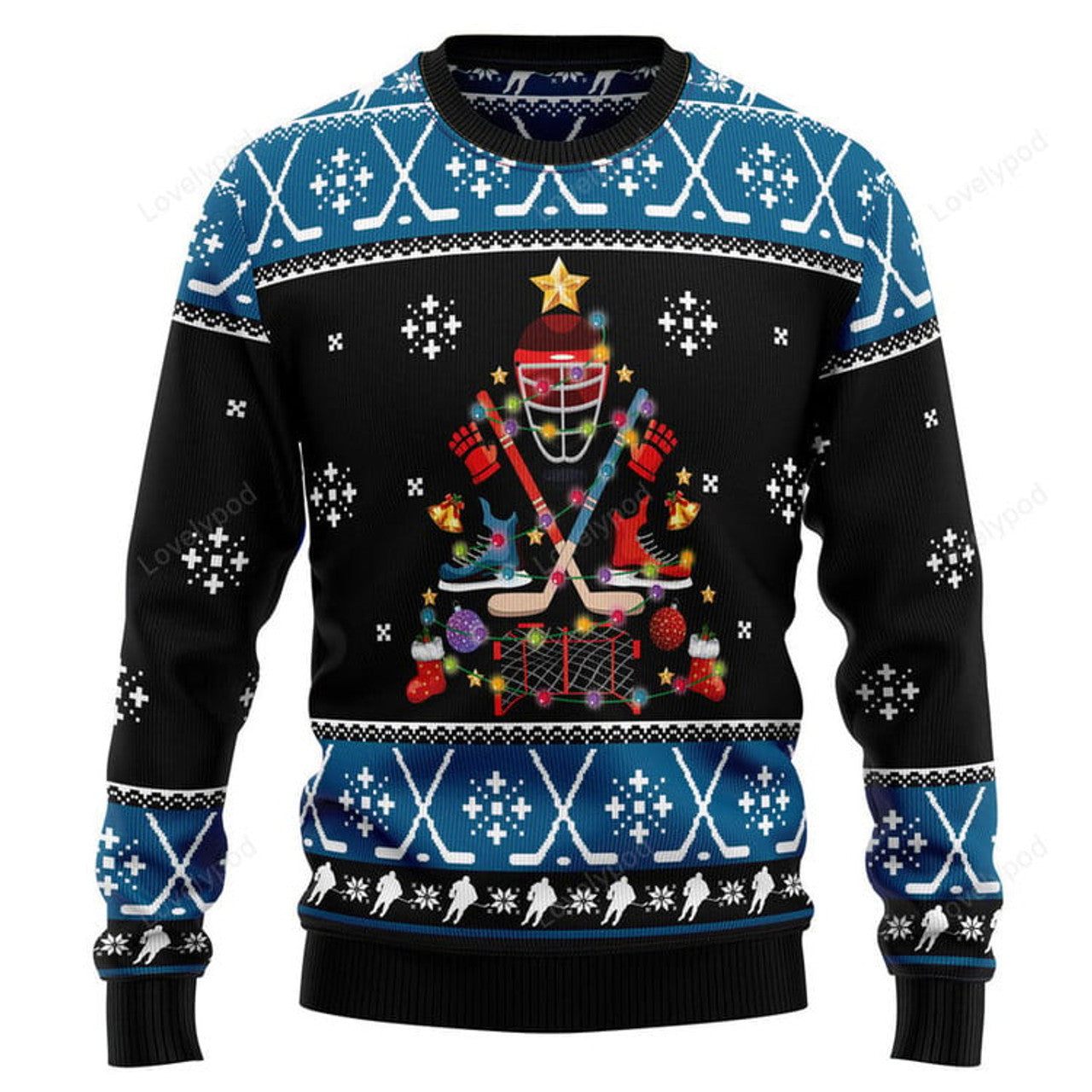 FUNSTUFFPRINT Happy Hockey day Ugly Christmas Sweater, Christmas sweatshirt, Christmas gift Ugly Sweater