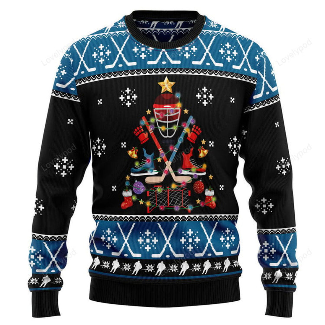 FUNSTUFFPRINT Happy Hockey day Ugly Christmas Sweater, Christmas sweatshirt, Christmas gift Ugly Sweater