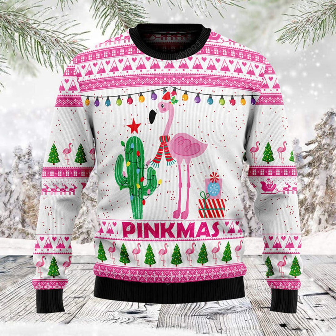 FUNSTUFFPRINT Merry Pinkmas Flamingo Ugly Christmas Sweater, Christmas sweatshirt, Christmas gift Ugly Sweater
