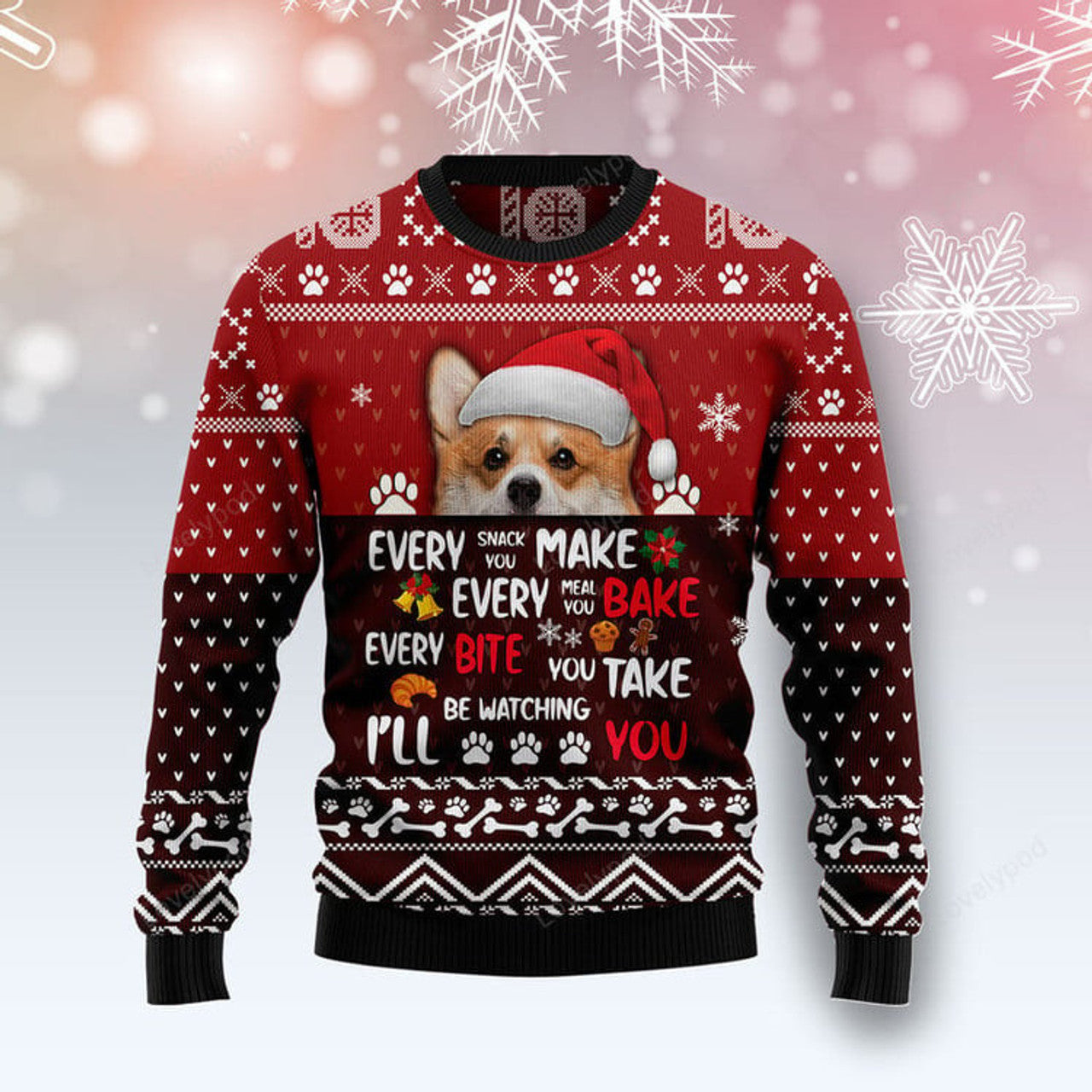 FUNSTUFFPRINT Pembroke Welsh Corgi Will Be Watching You Ugly Christmas Sweater, Christmas sweatshirt, Christmas gift Ugly Sweater