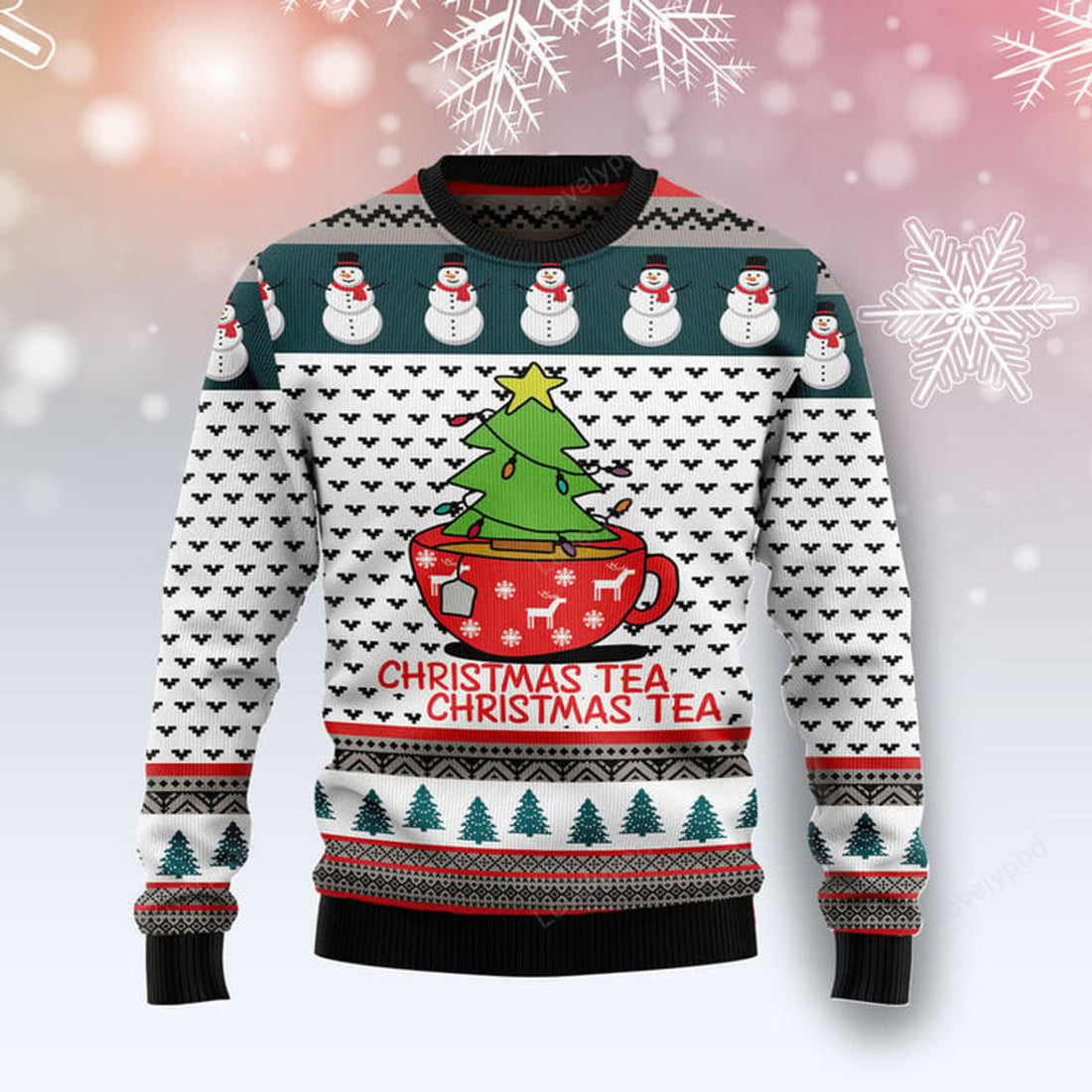 FUNSTUFFPRINT Christmas Tea Ugly Christmas Sweater, Christmas ugly sweatshirt, Christmas gifts Ugly Sweater