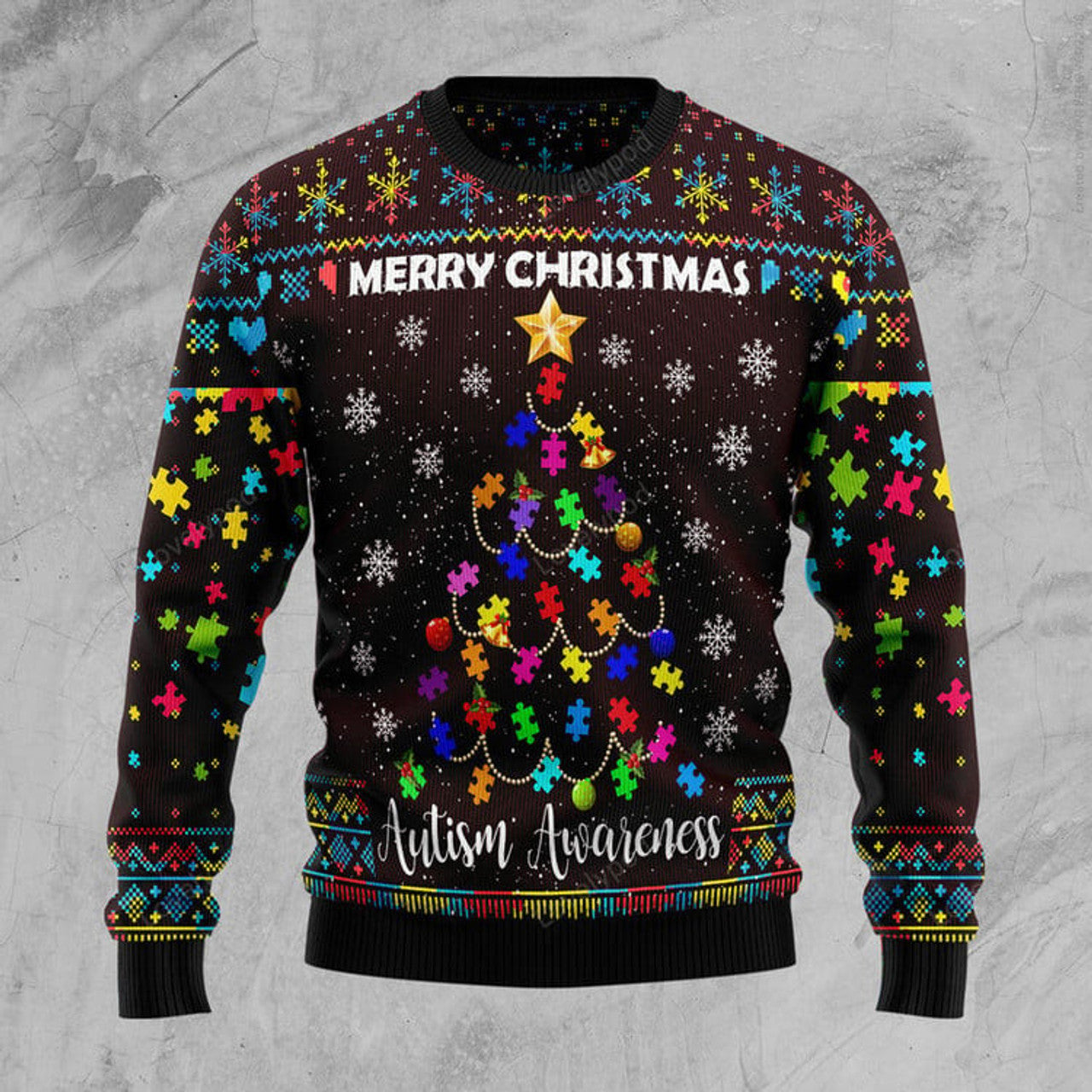 FUNSTUFFPRINT Christmas Tree Autism Awareness Ugly Christmas Sweater, Christmas ugly sweatshirt, Christmas gifts Ugly Sweater