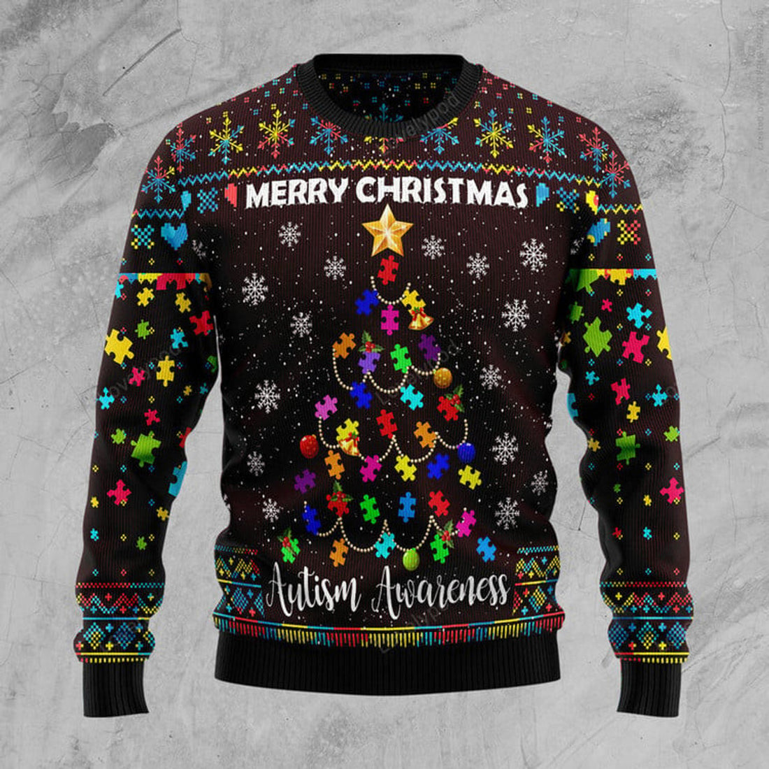 FUNSTUFFPRINT Christmas Tree Autism Awareness Ugly Christmas Sweater, Christmas ugly sweatshirt, Christmas gifts Ugly Sweater