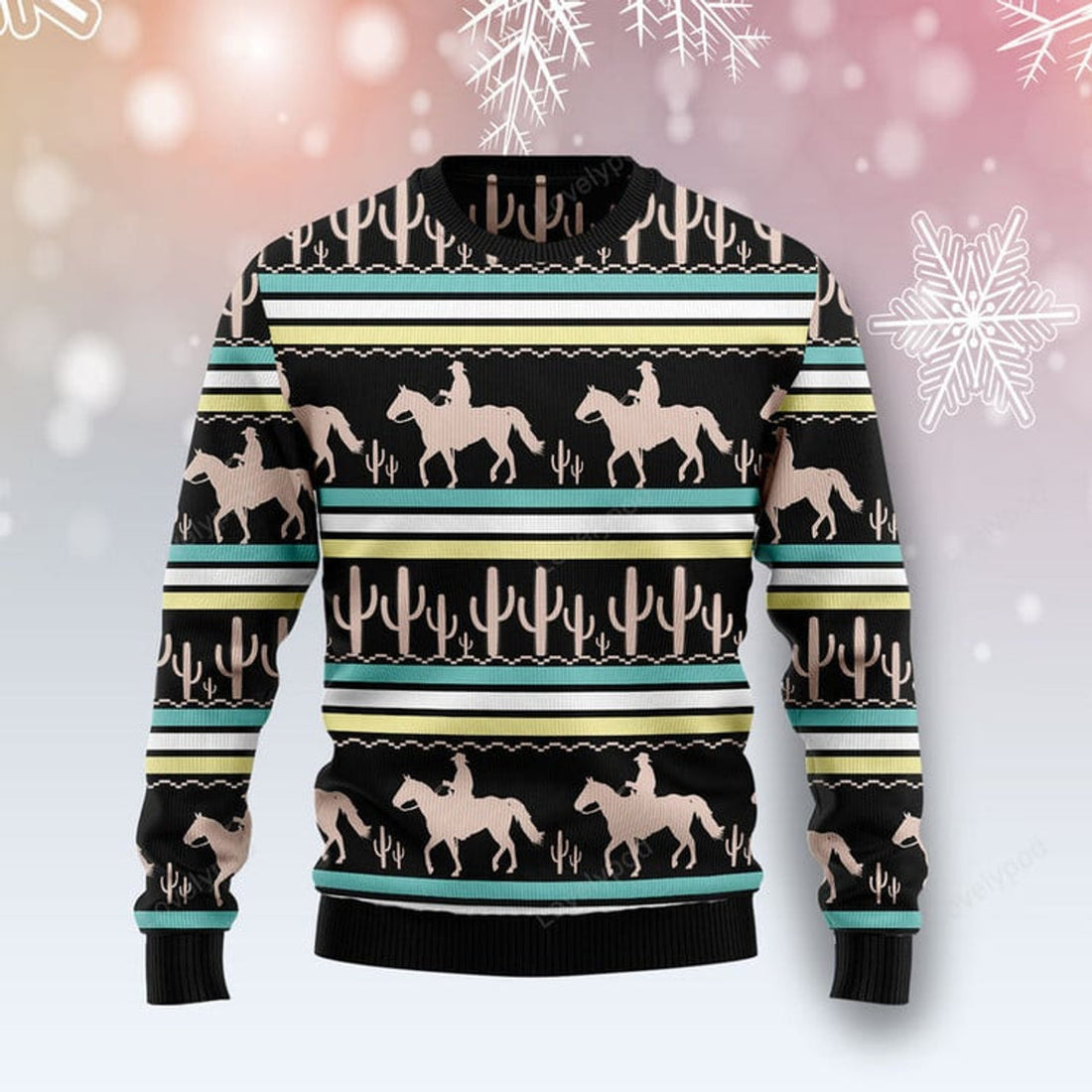 FUNSTUFFPRINT Cowboy Cactus Ugly Christmas Sweater, Christmas ugly sweatshirt, Christmas gifts Ugly Sweater
