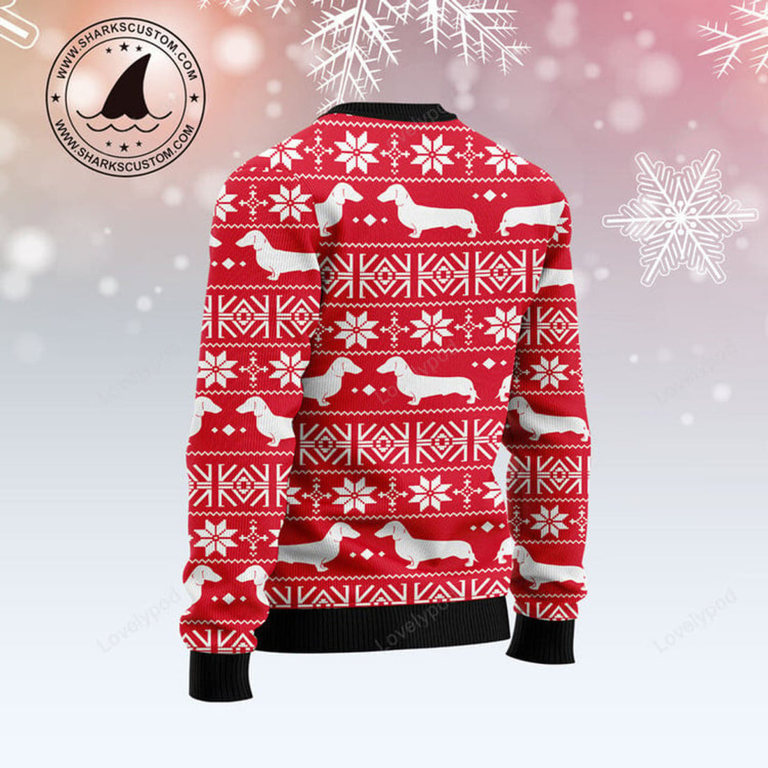 FUNSTUFFPRINT Dachshund Red Christmas Pattern Ugly Christmas Sweater, Christmas ugly sweatshirt, Christmas gifts Ugly Sweater