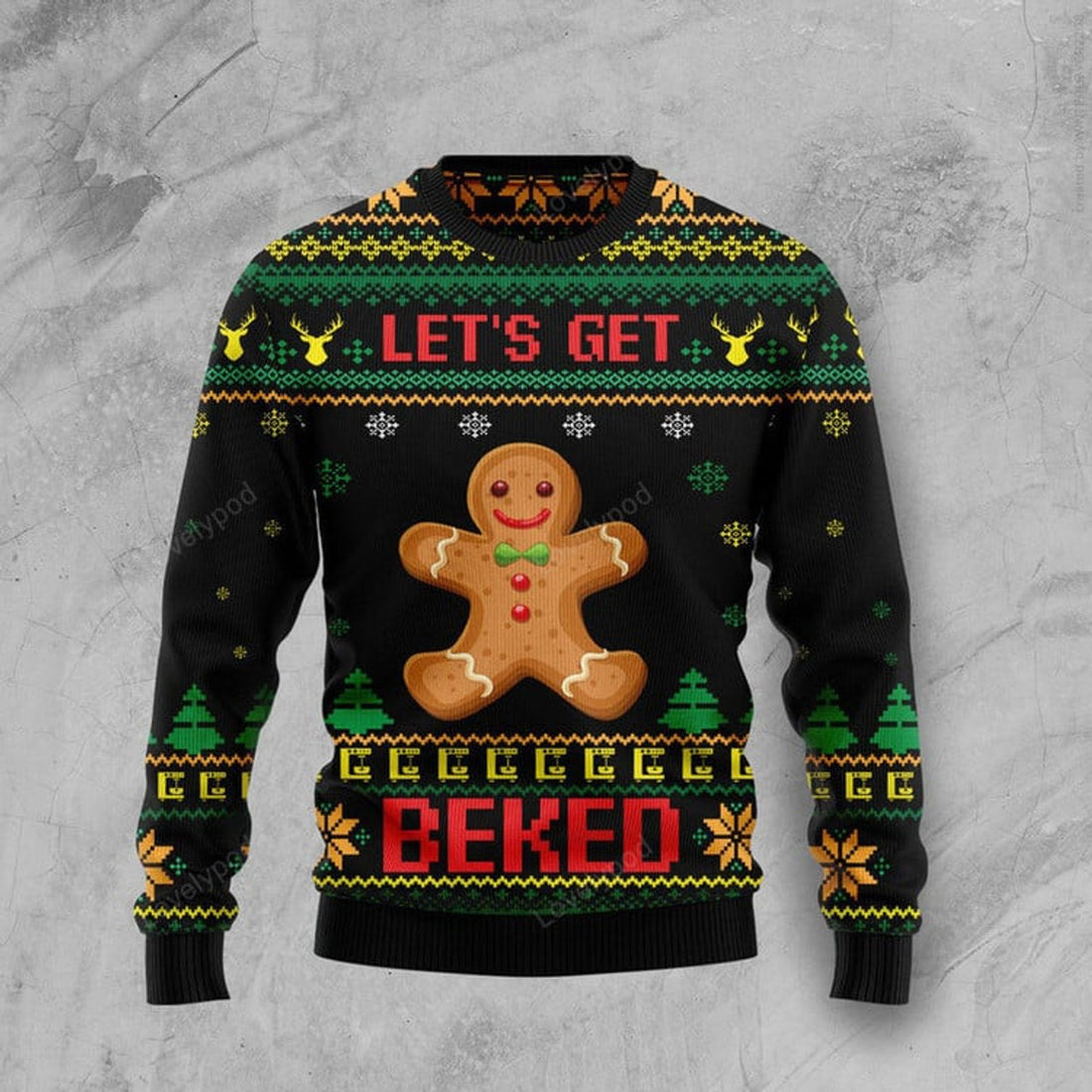 FUNSTUFFPRINT Let's Get Baked Christmas Ugly Christmas Sweater, Christmas ugly sweatshirt, Christmas gifts Ugly Sweater