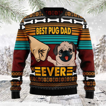 FUNSTUFFPRINT Pug Best Dog Dad ever Ugly Christmas Sweater, Christmas ugly sweatshirt, Christmas gifts for Dad Ugly Sweater