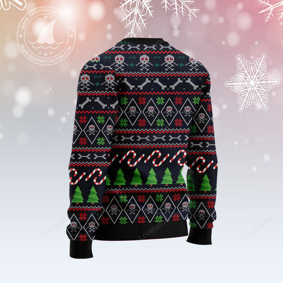 FUNSTUFFPRINT Skull Face Ugly Christmas Sweater, Xmas ugly sweatshirt, Christmas gifts for Dad, Mom, Brother, Sister Ugly Sweater