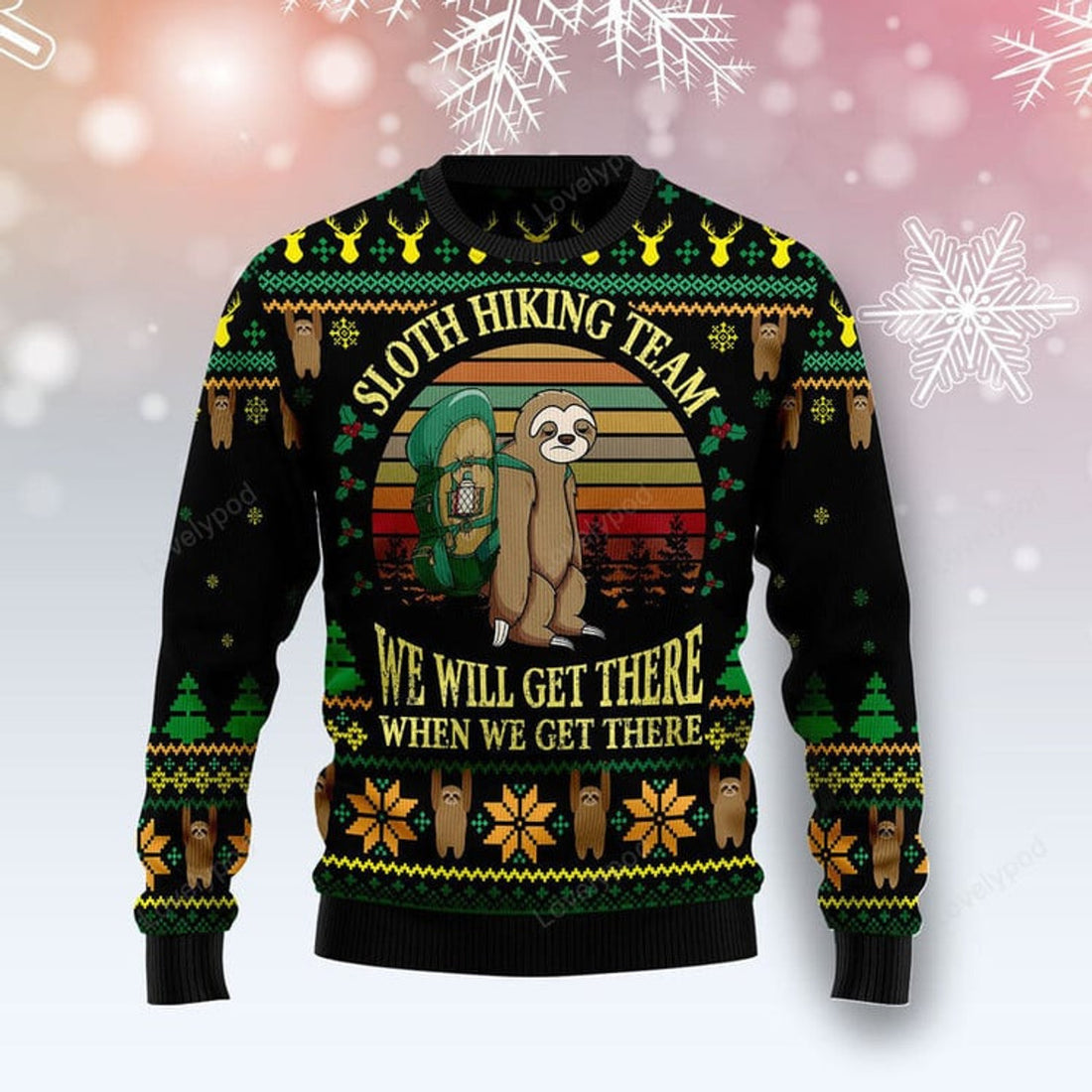 FUNSTUFFPRINT Sloth Team Holiday Ugly Christmas Sweater, Xmas ugly sweatshirt, Christmas gifts for Dad, Mom, Brother, Sister Ugly Sweater